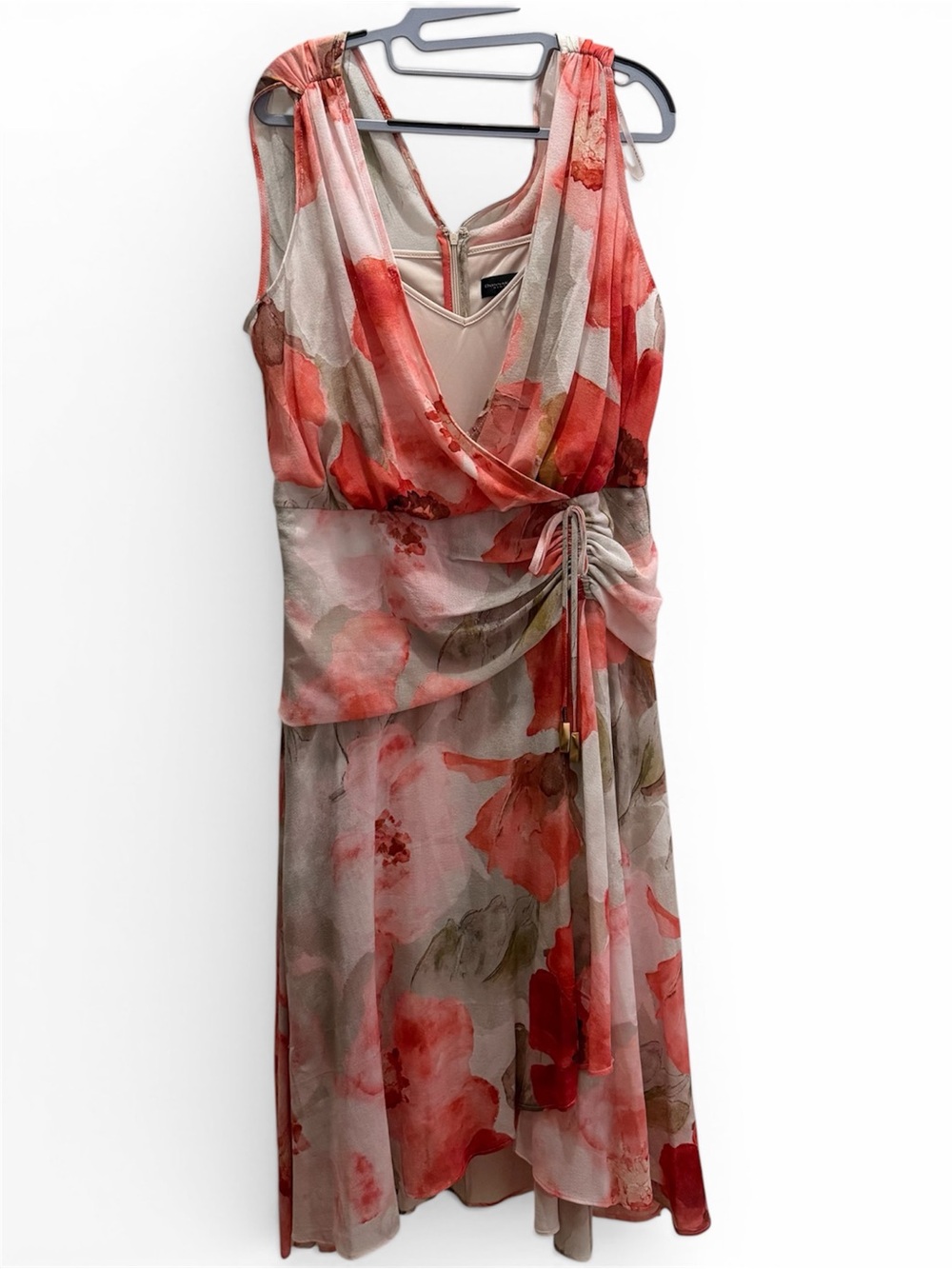 DKNY Donna Karan Floral Wrap Sleeveless Stretch Chiffon Midi Dress 14W NWT Plus - Picture 5 of 14